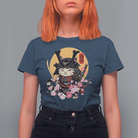 Japanese Samurai Cat T Shirt For Women Ancient Ninja Kitten Warrior Tattoo Kawaii Otaku Retro - Wonder Print Shop