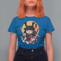 Japanese Samurai Cat T Shirt For Women Ancient Ninja Kitten Warrior Tattoo Kawaii Otaku Retro - Wonder Print Shop