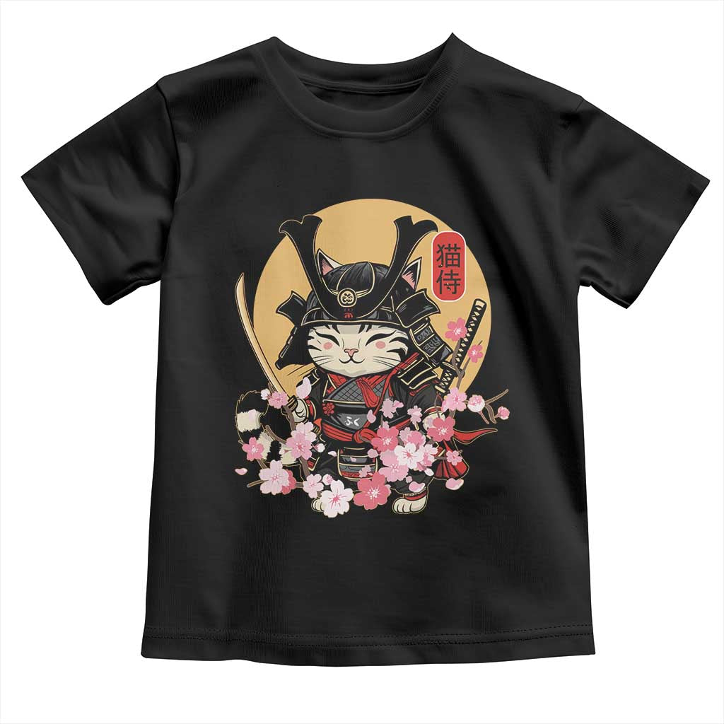 Japanese Samurai Cat Toddler T Shirt Ancient Ninja Kitten Warrior Tattoo Kawaii Otaku Retro