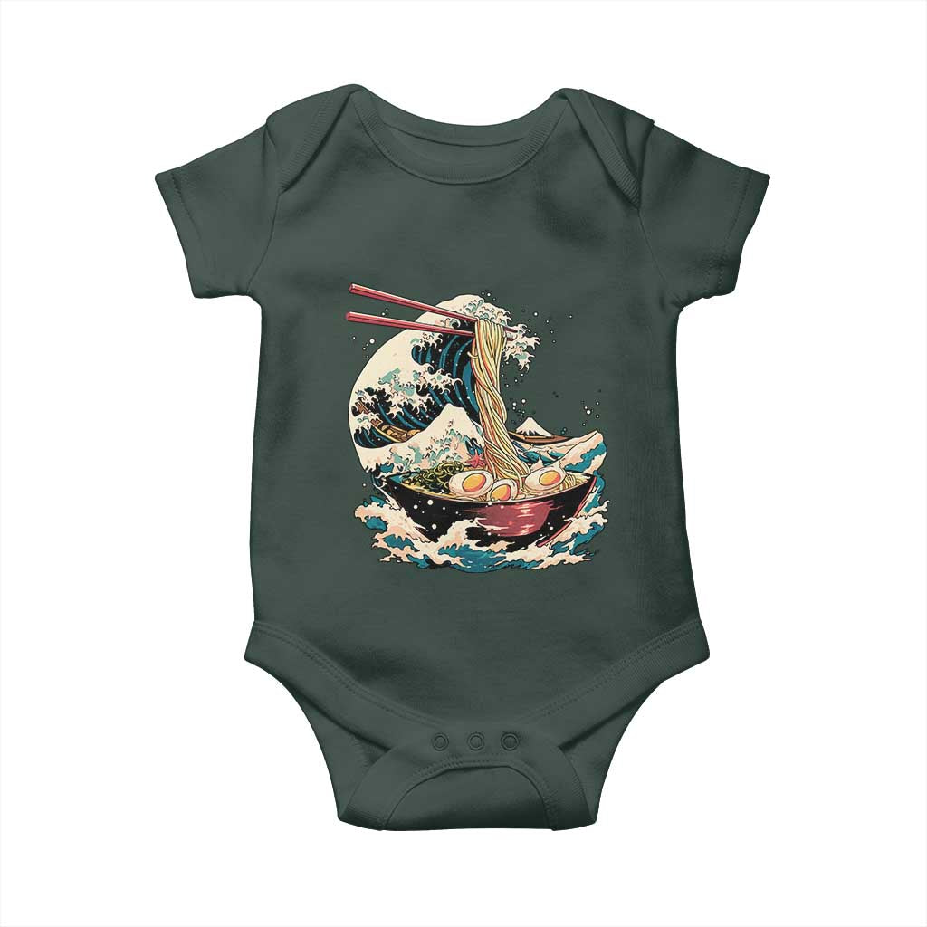 Japanese Kanagawa Wave Ramen Bowl Graphic Baby Onesie Retro Anime Noodles Art