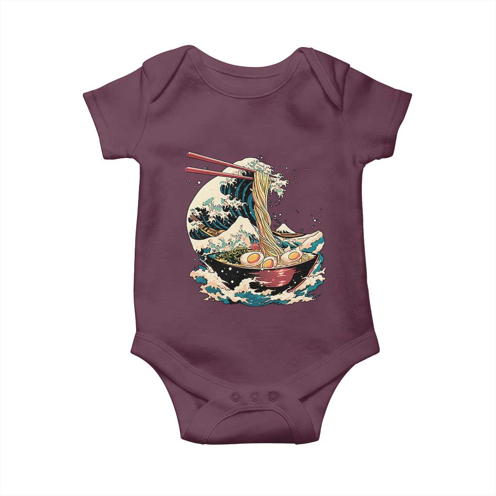 Japanese Kanagawa Wave Ramen Bowl Graphic Baby Onesie Retro Anime Noodles Art