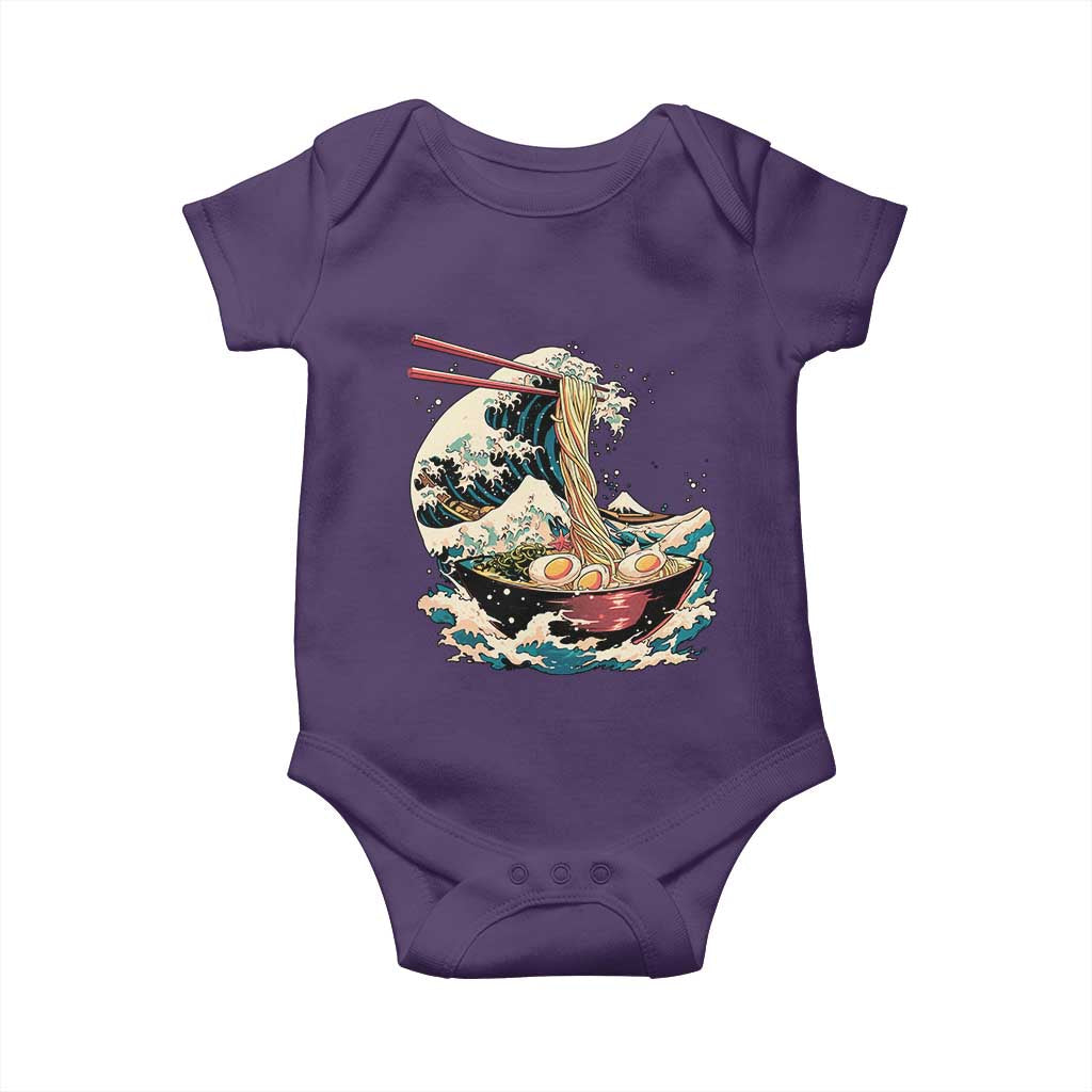 Japanese Kanagawa Wave Ramen Bowl Graphic Baby Onesie Retro Anime Noodles Art