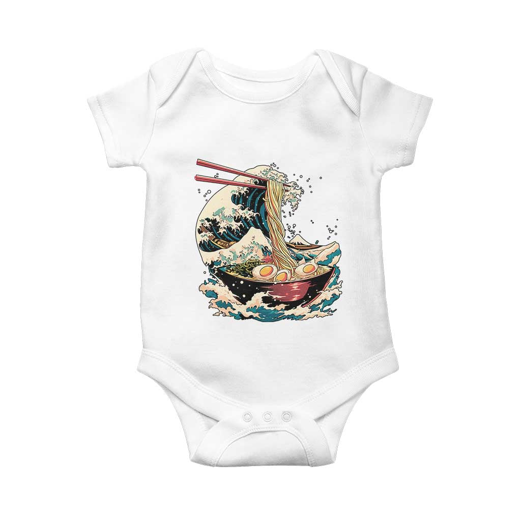 Japanese Kanagawa Wave Ramen Bowl Graphic Baby Onesie Retro Anime Noodles Art