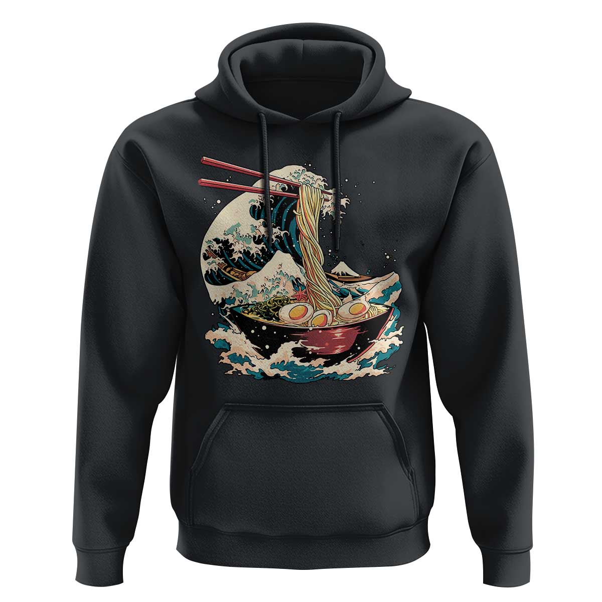 Japanese Kanagawa Wave Ramen Bowl Graphic Hoodie Retro Anime Noodles Art