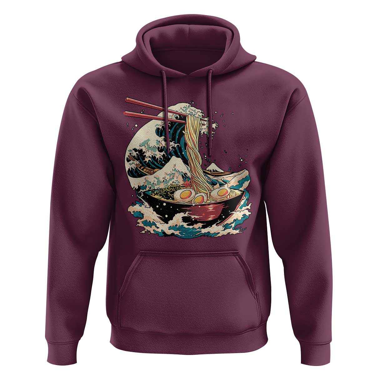 Japanese Kanagawa Wave Ramen Bowl Graphic Hoodie Retro Anime Noodles Art