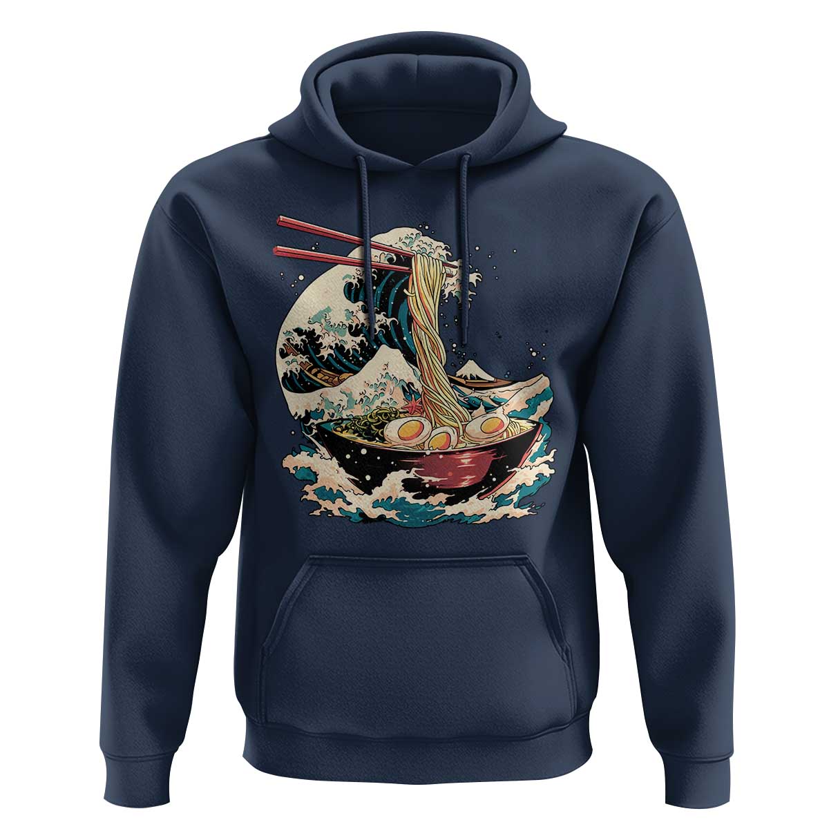 Japanese Kanagawa Wave Ramen Bowl Graphic Hoodie Retro Anime Noodles Art