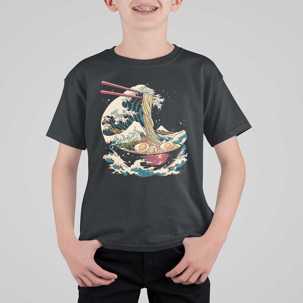 Japanese Kanagawa Wave Ramen Bowl Graphic T Shirt For Kid Retro Anime Noodles Art - Wonder Print Shop