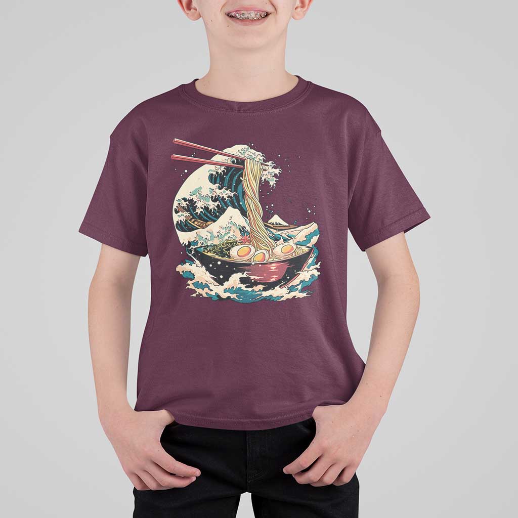Japanese Kanagawa Wave Ramen Bowl Graphic T Shirt For Kid Retro Anime Noodles Art - Wonder Print Shop