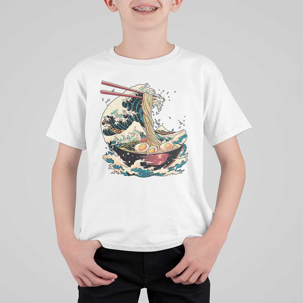 Japanese Kanagawa Wave Ramen Bowl Graphic T Shirt For Kid Retro Anime Noodles Art - Wonder Print Shop
