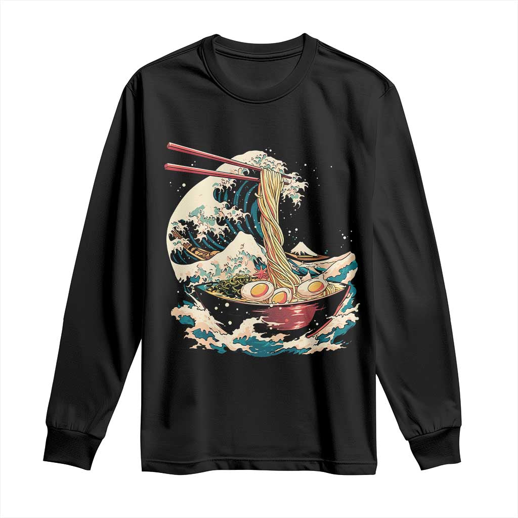 Japanese Kanagawa Wave Ramen Bowl Graphic Long Sleeve Shirt Retro Anime Noodles Art