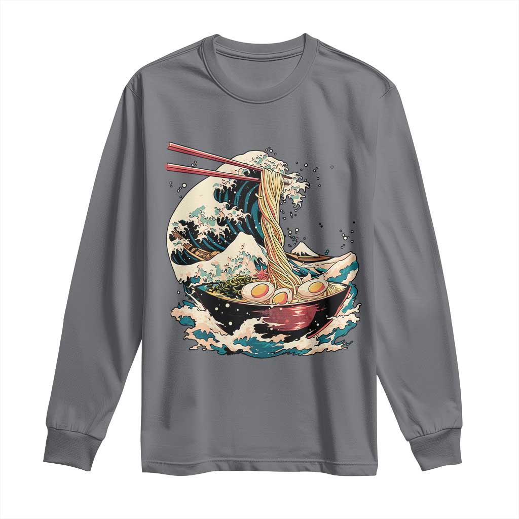 Japanese Kanagawa Wave Ramen Bowl Graphic Long Sleeve Shirt Retro Anime Noodles Art