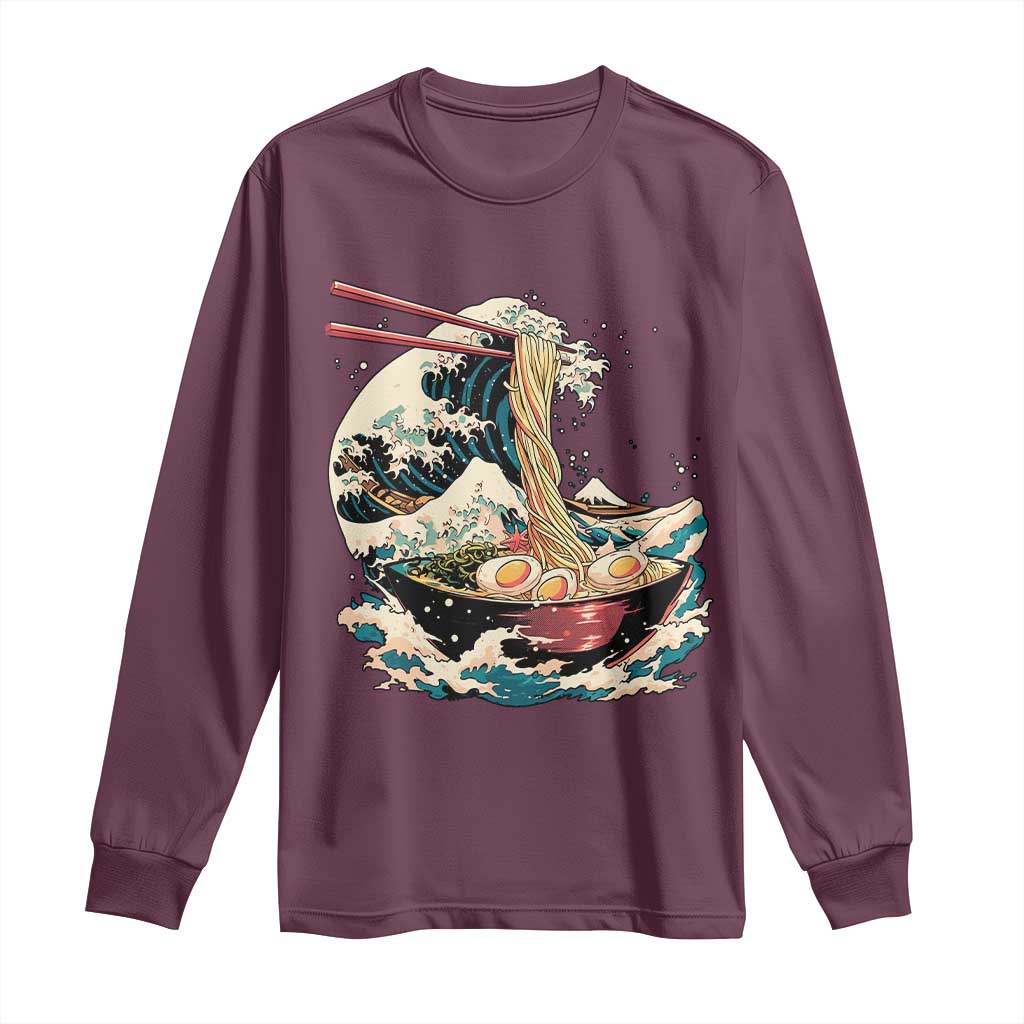 Japanese Kanagawa Wave Ramen Bowl Graphic Long Sleeve Shirt Retro Anime Noodles Art
