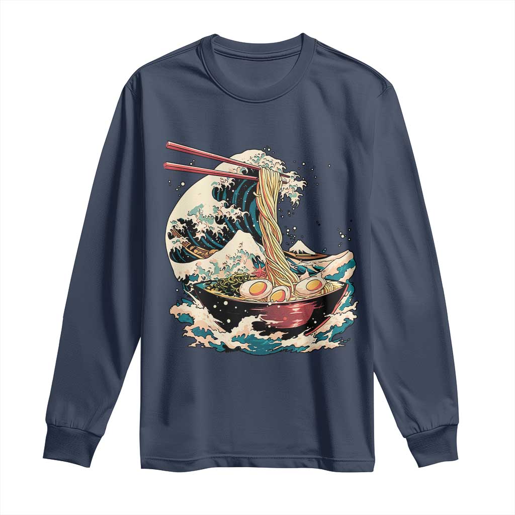 Japanese Kanagawa Wave Ramen Bowl Graphic Long Sleeve Shirt Retro Anime Noodles Art