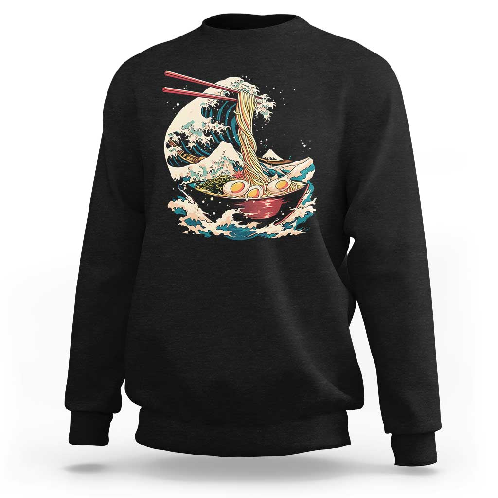 Japanese Kanagawa Wave Ramen Bowl Graphic Sweatshirt Retro Anime Noodles Art - Wonder Print Shop
