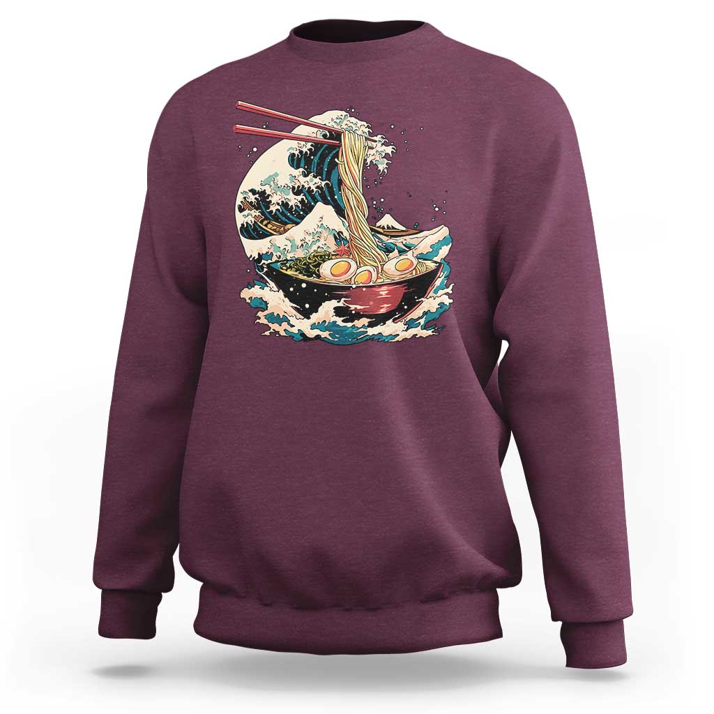 Japanese Kanagawa Wave Ramen Bowl Graphic Sweatshirt Retro Anime Noodles Art - Wonder Print Shop