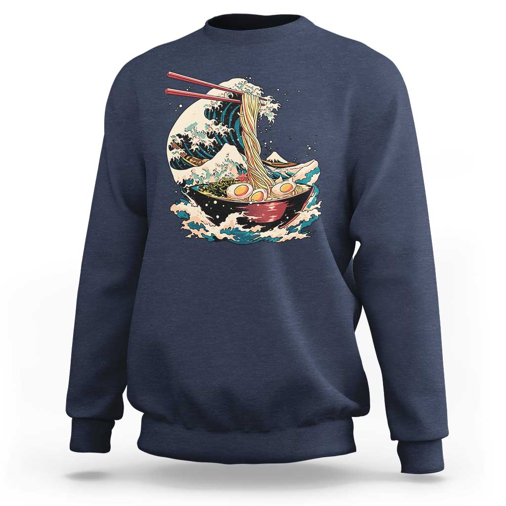 Japanese Kanagawa Wave Ramen Bowl Graphic Sweatshirt Retro Anime Noodles Art - Wonder Print Shop