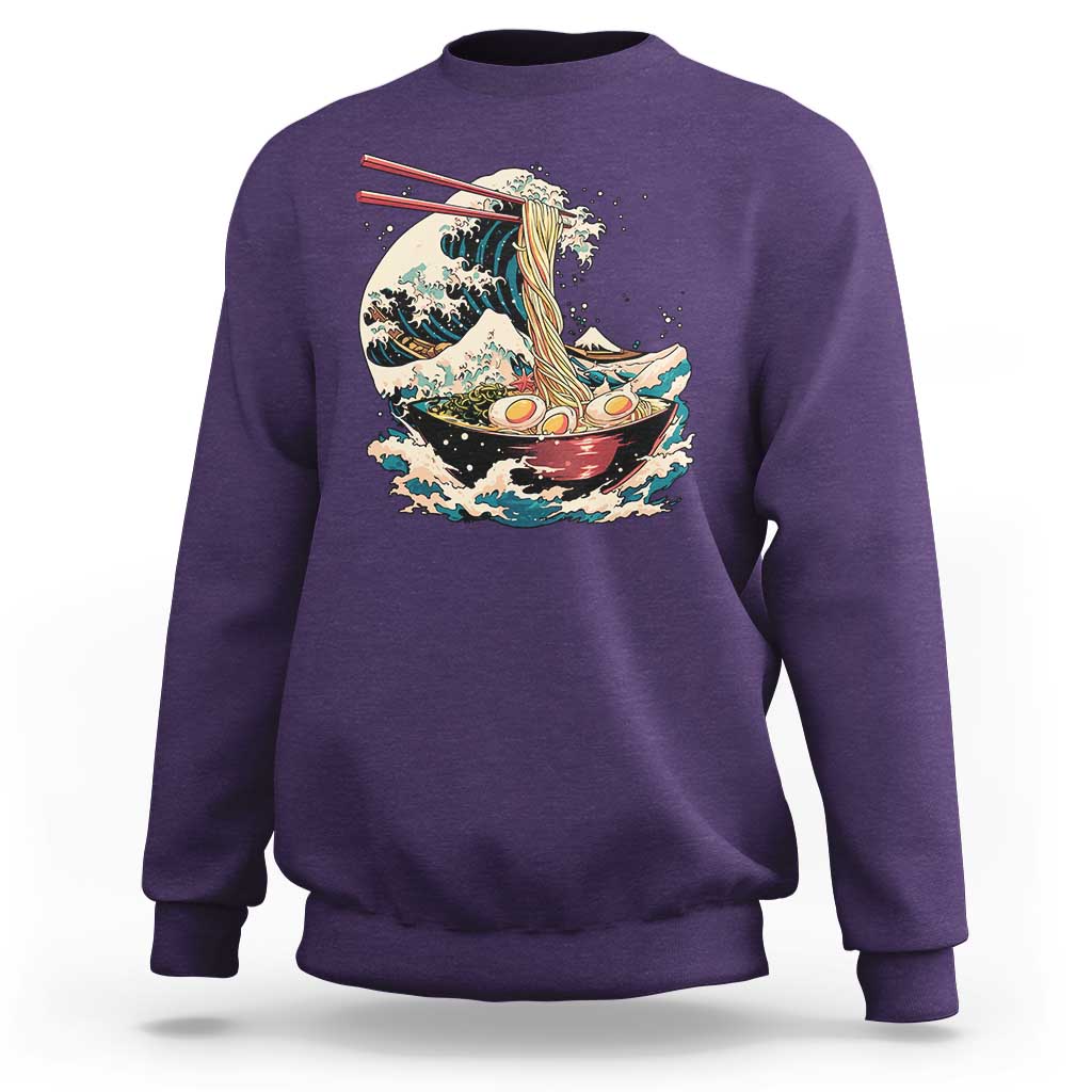 Japanese Kanagawa Wave Ramen Bowl Graphic Sweatshirt Retro Anime Noodles Art - Wonder Print Shop