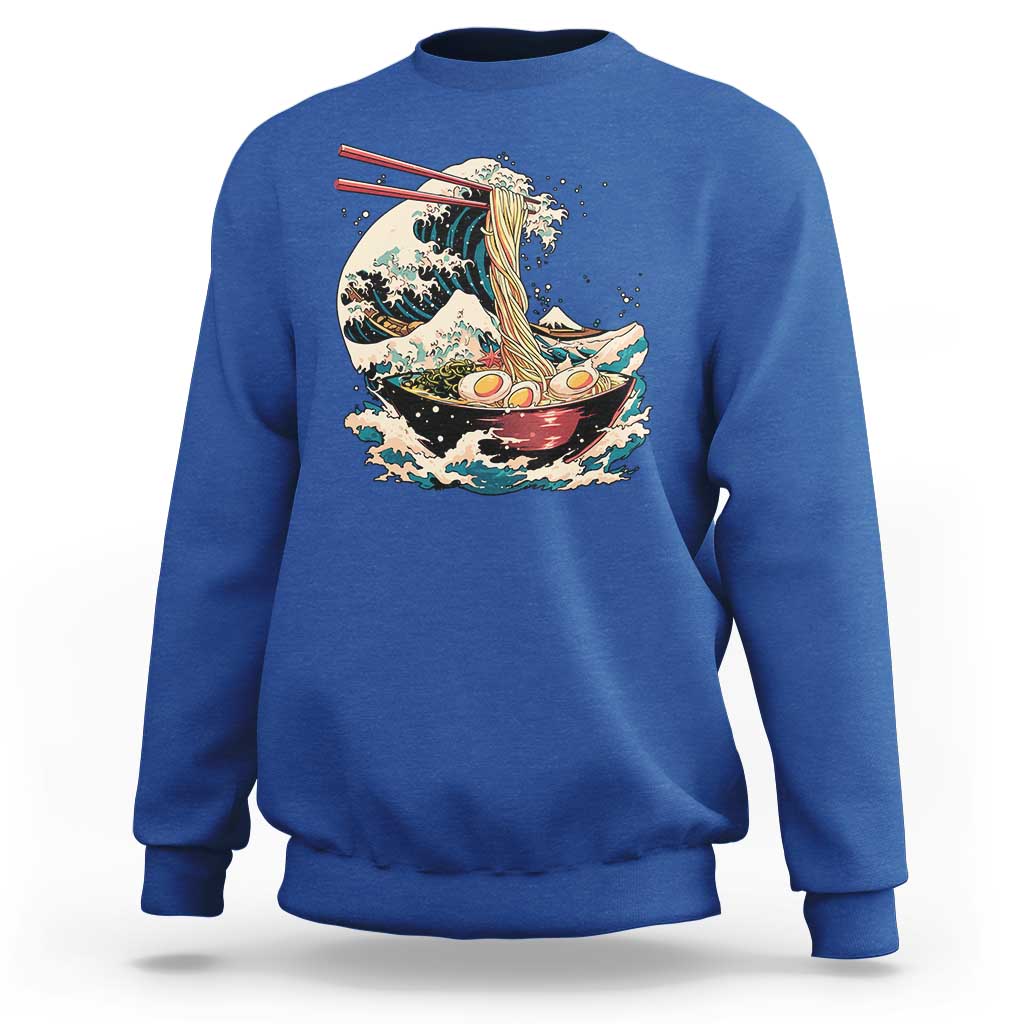 Japanese Kanagawa Wave Ramen Bowl Graphic Sweatshirt Retro Anime Noodles Art - Wonder Print Shop