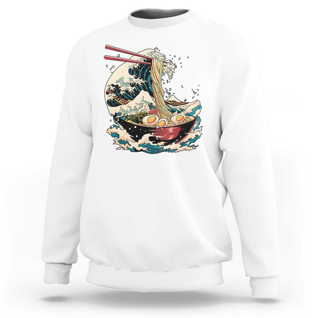 Japanese Kanagawa Wave Ramen Bowl Graphic Sweatshirt Retro Anime Noodles Art - Wonder Print Shop