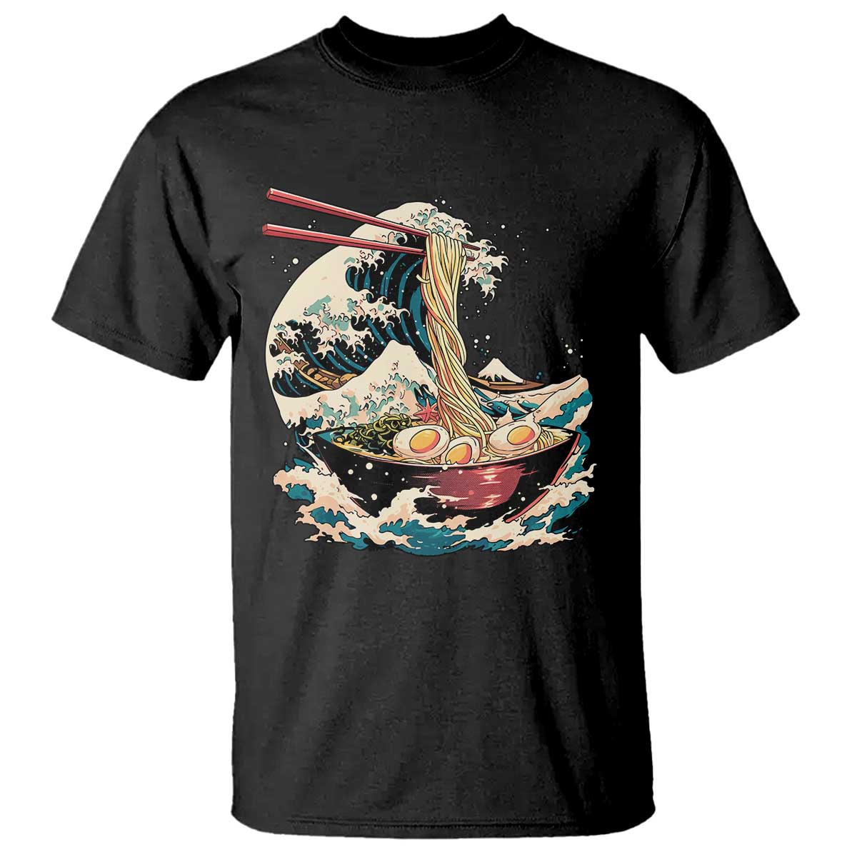 Japanese Kanagawa Wave Ramen Bowl Graphic T Shirt Retro Anime Noodles Art - Wonder Print Shop
