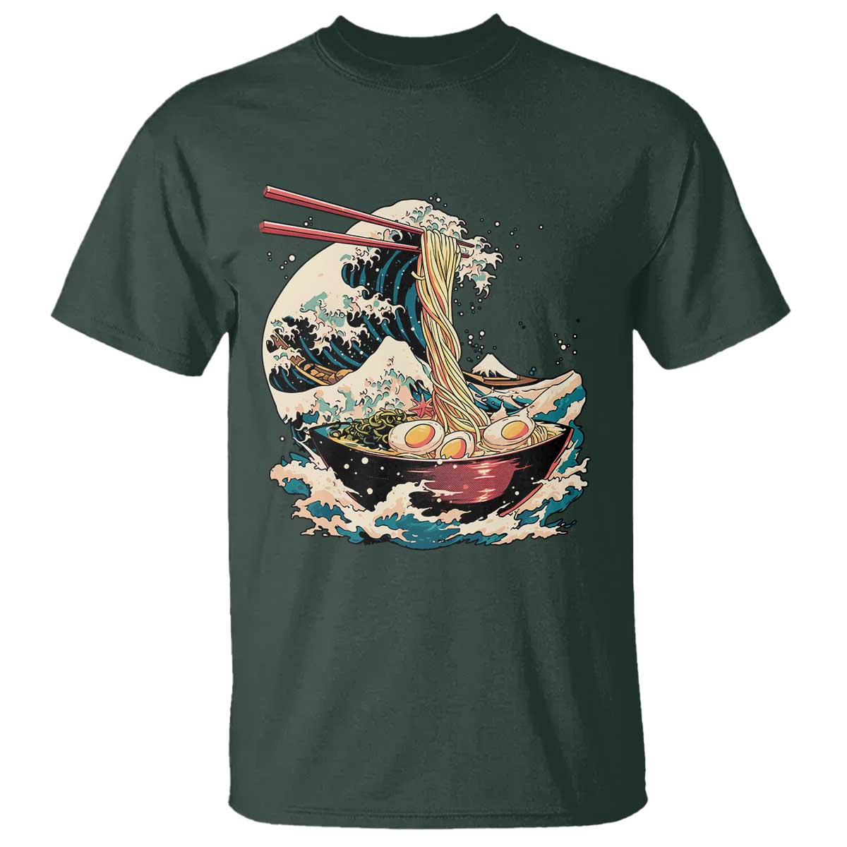 Japanese Kanagawa Wave Ramen Bowl Graphic T Shirt Retro Anime Noodles Art - Wonder Print Shop