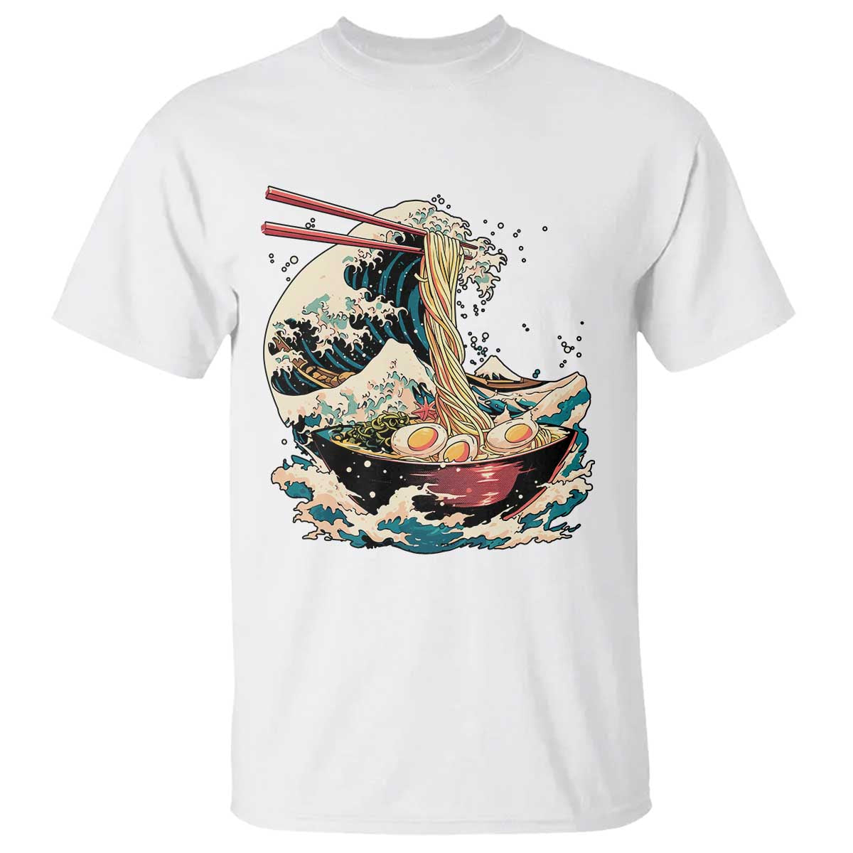 Japanese Kanagawa Wave Ramen Bowl Graphic T Shirt Retro Anime Noodles Art - Wonder Print Shop