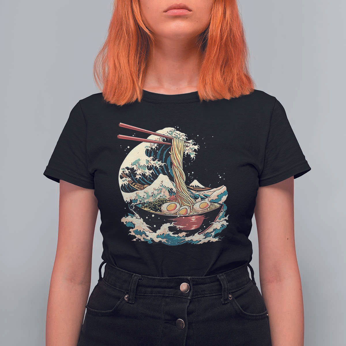 Japanese Kanagawa Wave Ramen Bowl Graphic T Shirt For Women Retro Anime Noodles Art - Wonder Print Shop