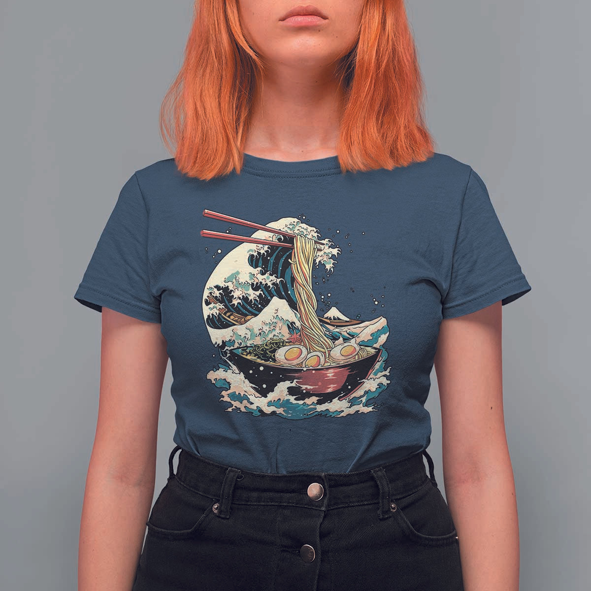 Japanese Kanagawa Wave Ramen Bowl Graphic T Shirt For Women Retro Anime Noodles Art - Wonder Print Shop