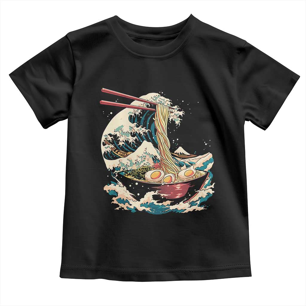 Japanese Kanagawa Wave Ramen Bowl Graphic Toddler T Shirt Retro Anime Noodles Art