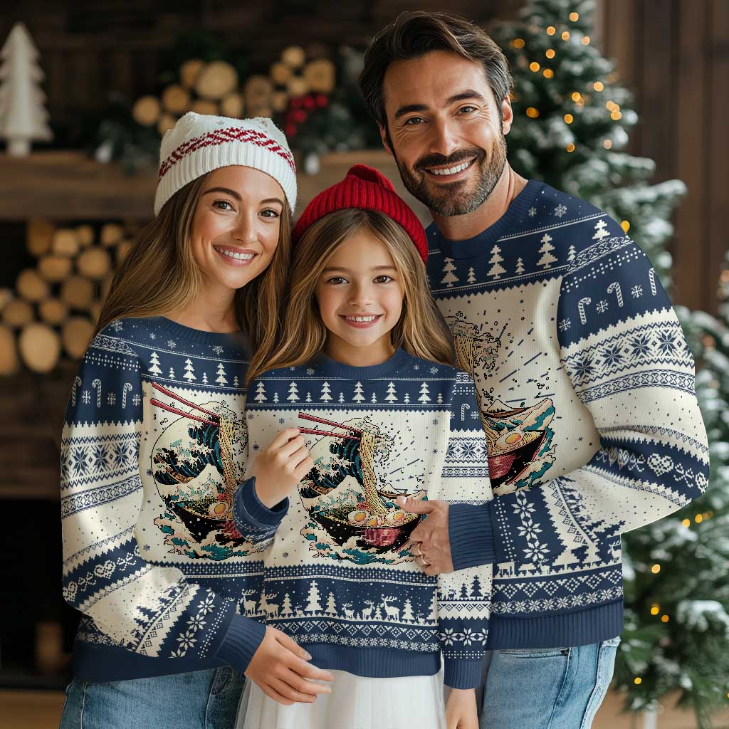 Japanese Kanagawa Wave Ramen Bowl Graphic Ugly Christmas Sweater Retro Anime Noodles Art - Wonder Print Shop