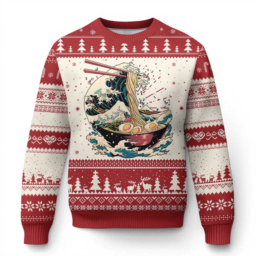 Japanese Kanagawa Wave Ramen Bowl Graphic Ugly Christmas Sweater Retro Anime Noodles Art - Wonder Print Shop
