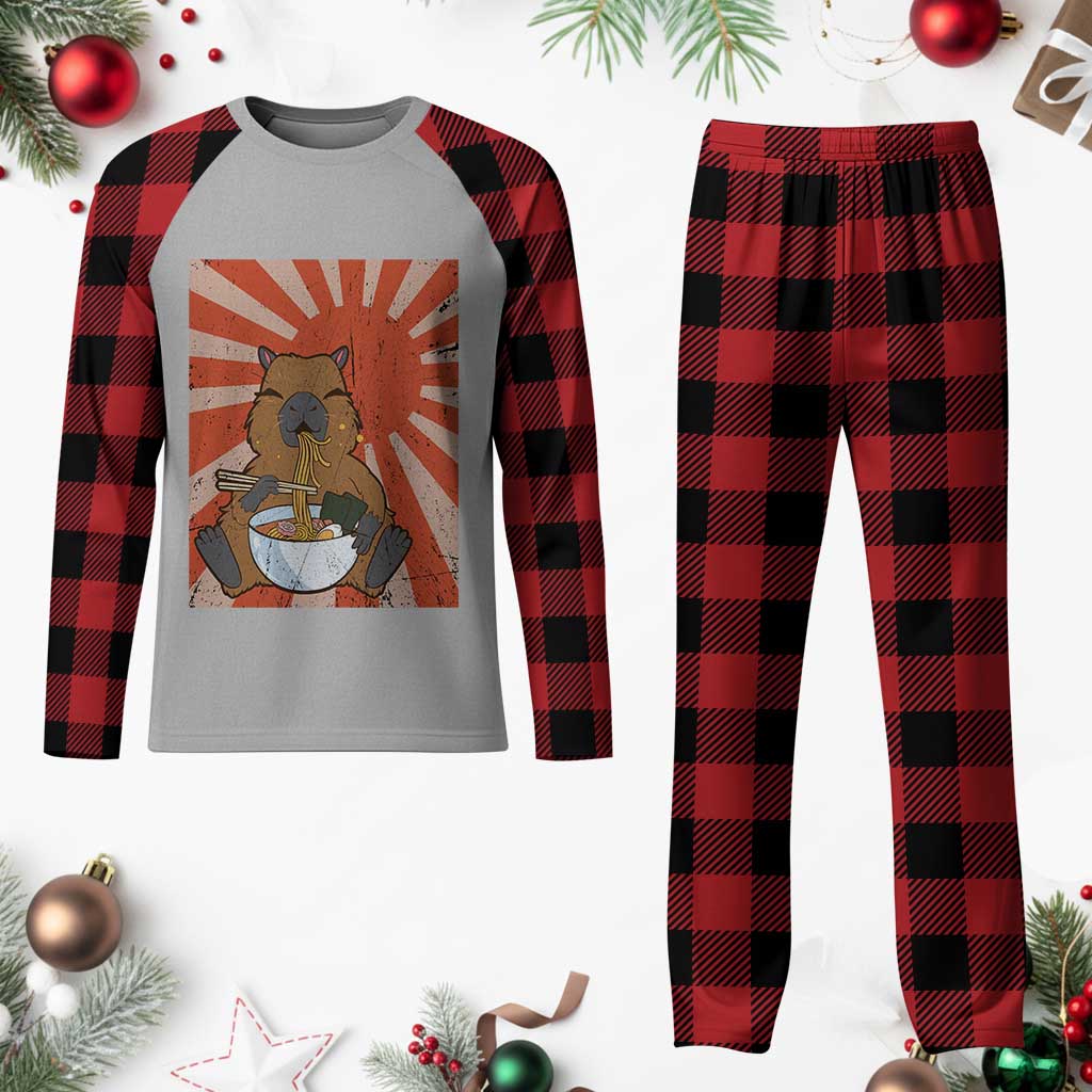 Kawaii Capybara Ramen Plaid Pajama Set Cute Capy Meme Japanese Noodles Lover - Wonder Print Shop