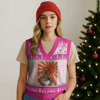 Kawaii Capybara Ramen V-Neck Knit Sweater Vest Cute Capy Meme Japanese Noodles Lover - Wonder Print Shop
