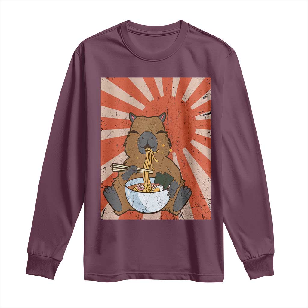 Kawaii Capybara Ramen Long Sleeve Shirt Cute Capy Meme Japanese Noodles Lover