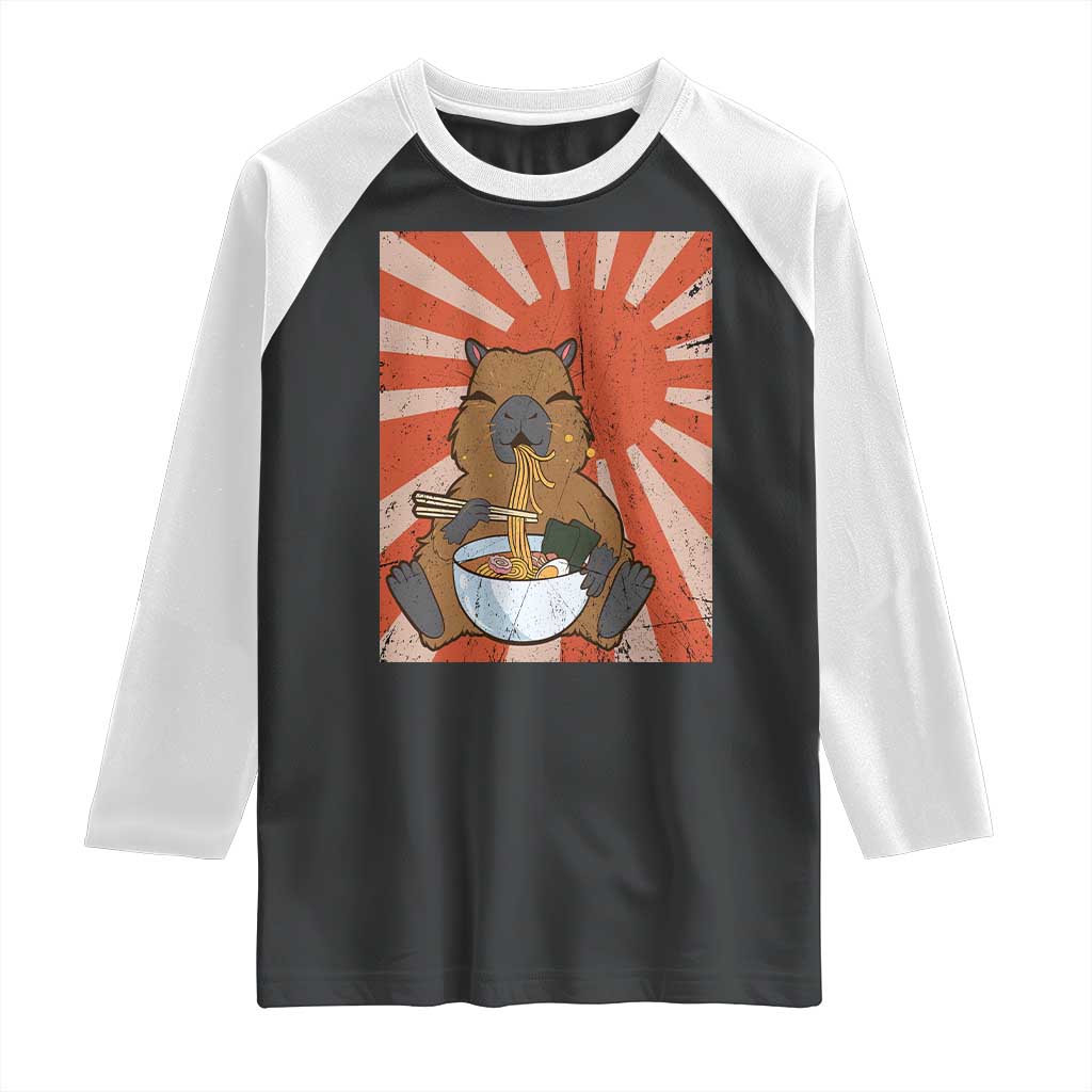 Kawaii Capybara Ramen Raglan Shirt Cute Capy Meme Japanese Noodles Lover