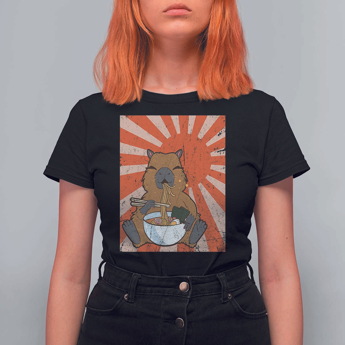 Kawaii Capybara Ramen T Shirt For Women Cute Capy Meme Japanese Noodles Lover - Wonder Print Shop