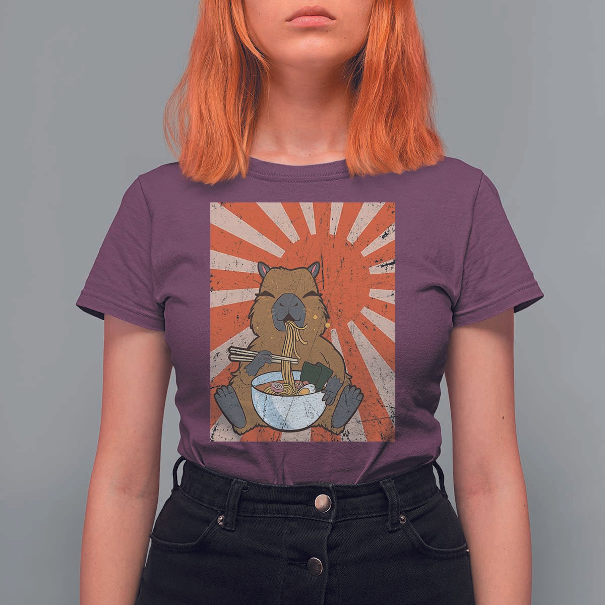 Kawaii Capybara Ramen T Shirt For Women Cute Capy Meme Japanese Noodles Lover - Wonder Print Shop