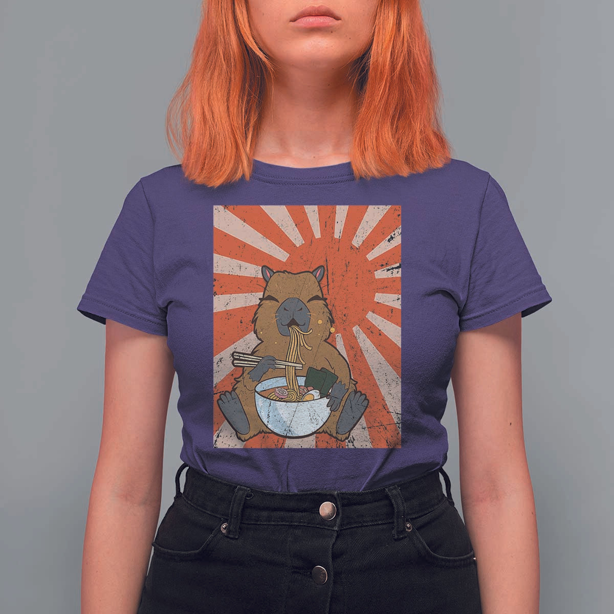 Kawaii Capybara Ramen T Shirt For Women Cute Capy Meme Japanese Noodles Lover - Wonder Print Shop