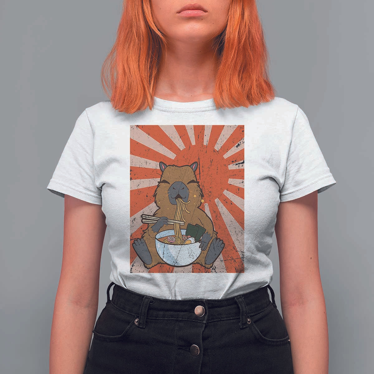 Kawaii Capybara Ramen T Shirt For Women Cute Capy Meme Japanese Noodles Lover - Wonder Print Shop
