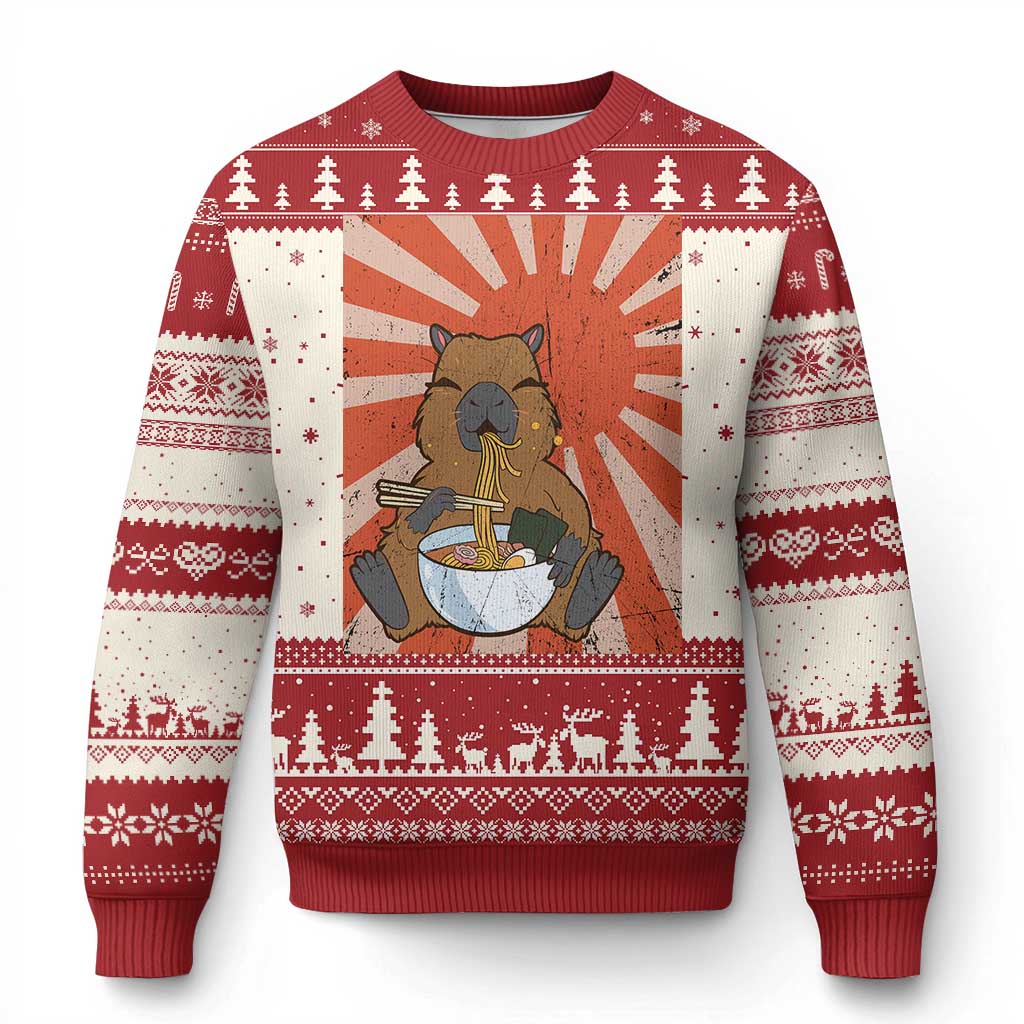 Kawaii Capybara Ramen Ugly Christmas Sweater Cute Capy Meme Japanese Noodles Lover - Wonder Print Shop