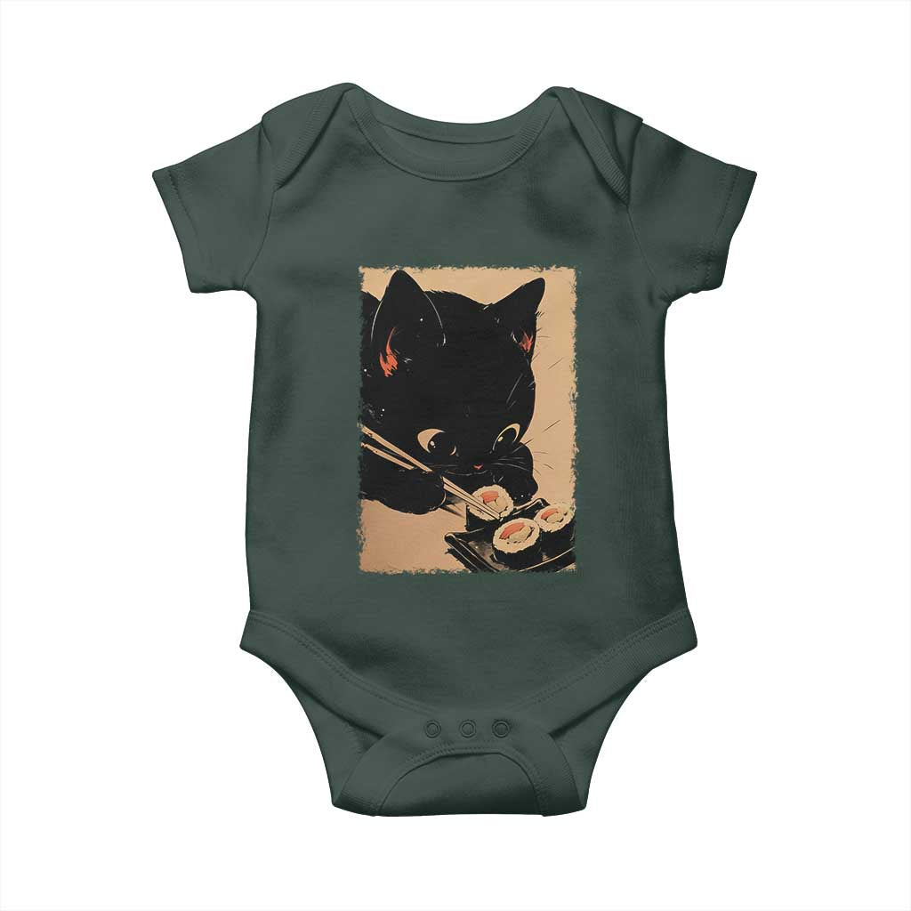 Kawaii Cat Eating Sushi Baby Onesie Japanese Anime Manga Otaku Retro Vintage Graphic