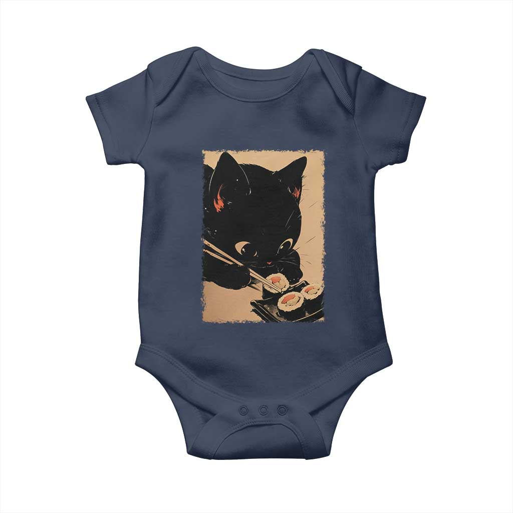 Kawaii Cat Eating Sushi Baby Onesie Japanese Anime Manga Otaku Retro Vintage Graphic