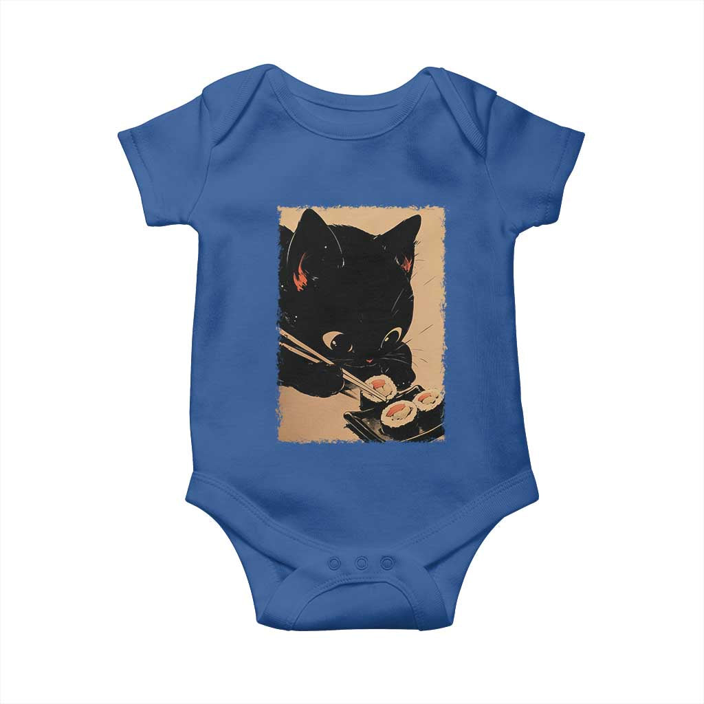 Kawaii Cat Eating Sushi Baby Onesie Japanese Anime Manga Otaku Retro Vintage Graphic