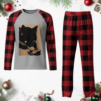 Kawaii Cat Eating Sushi Plaid Pajama Set Japanese Anime Manga Otaku Retro Vintage Graphic - Wonder Print Shop