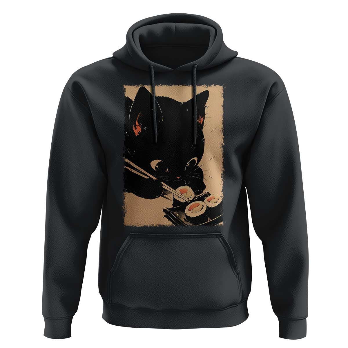 Kawaii Cat Eating Sushi Hoodie Japanese Anime Manga Otaku Retro Vintage Graphic