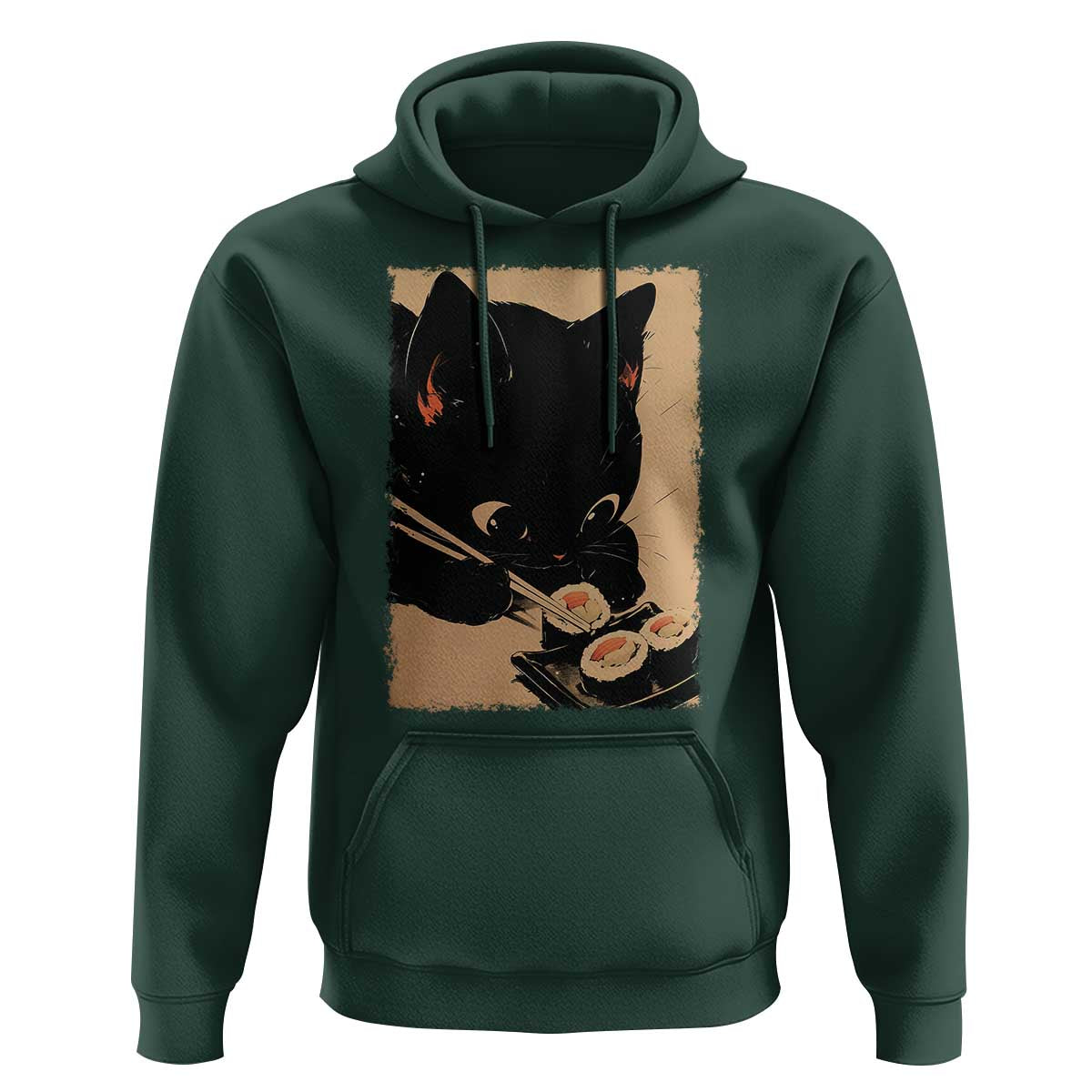 Kawaii Cat Eating Sushi Hoodie Japanese Anime Manga Otaku Retro Vintage Graphic