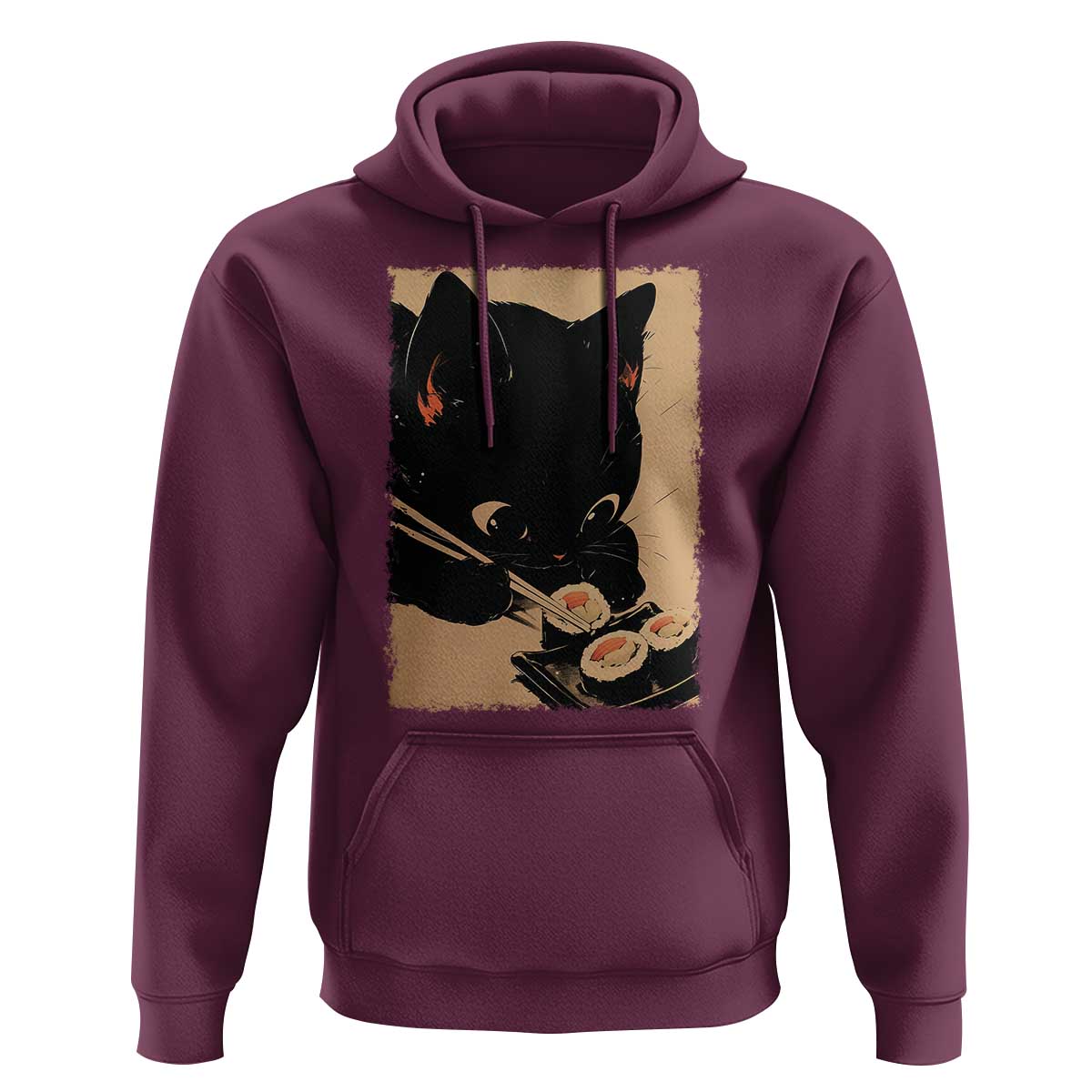 Kawaii Cat Eating Sushi Hoodie Japanese Anime Manga Otaku Retro Vintage Graphic