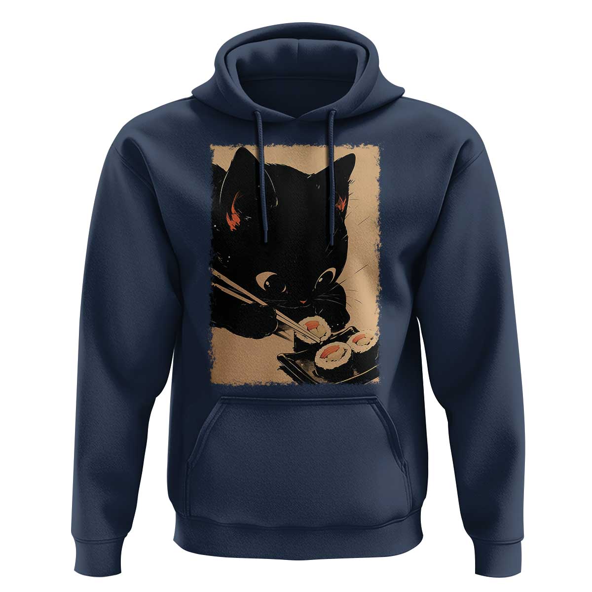 Kawaii Cat Eating Sushi Hoodie Japanese Anime Manga Otaku Retro Vintage Graphic
