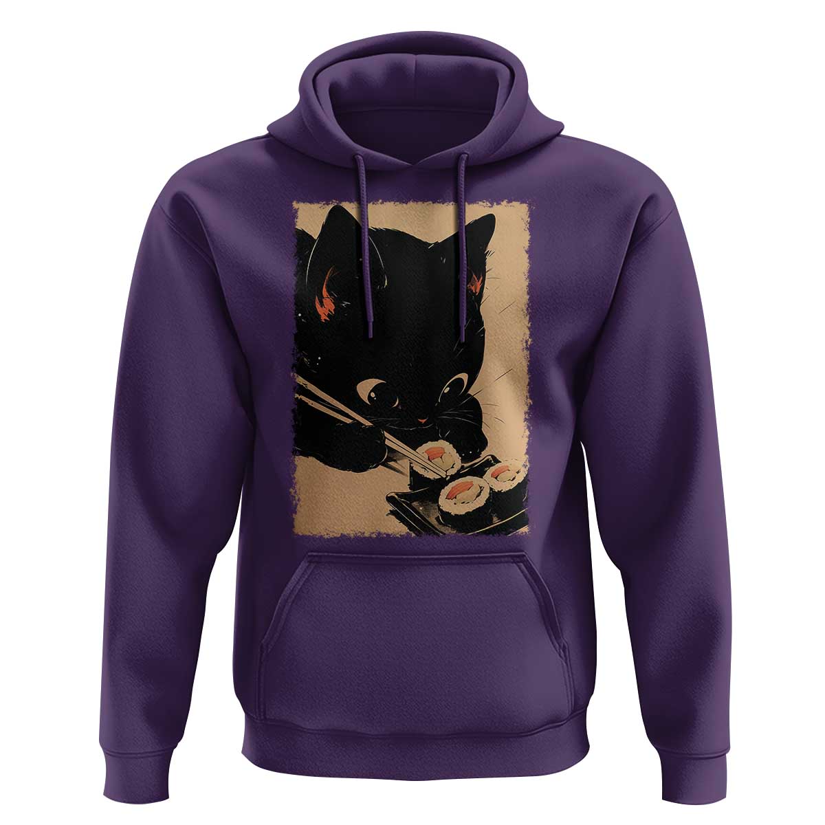 Kawaii Cat Eating Sushi Hoodie Japanese Anime Manga Otaku Retro Vintage Graphic
