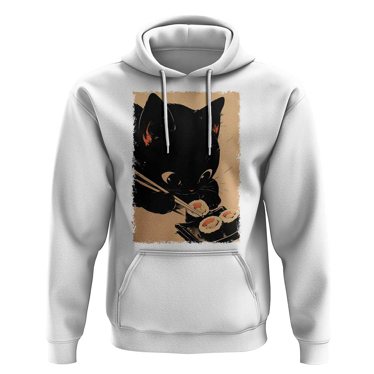Kawaii Cat Eating Sushi Hoodie Japanese Anime Manga Otaku Retro Vintage Graphic